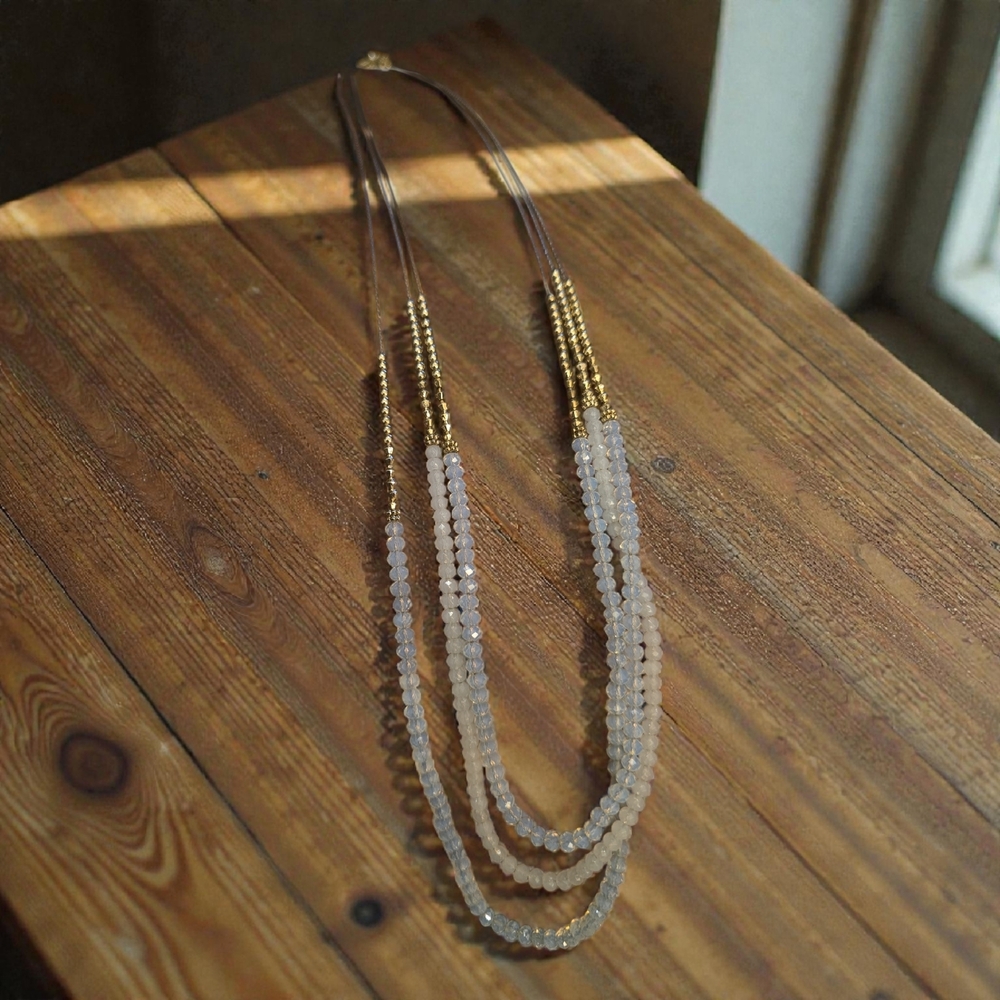 Elegant Gold and iridescent Beaded Necklace